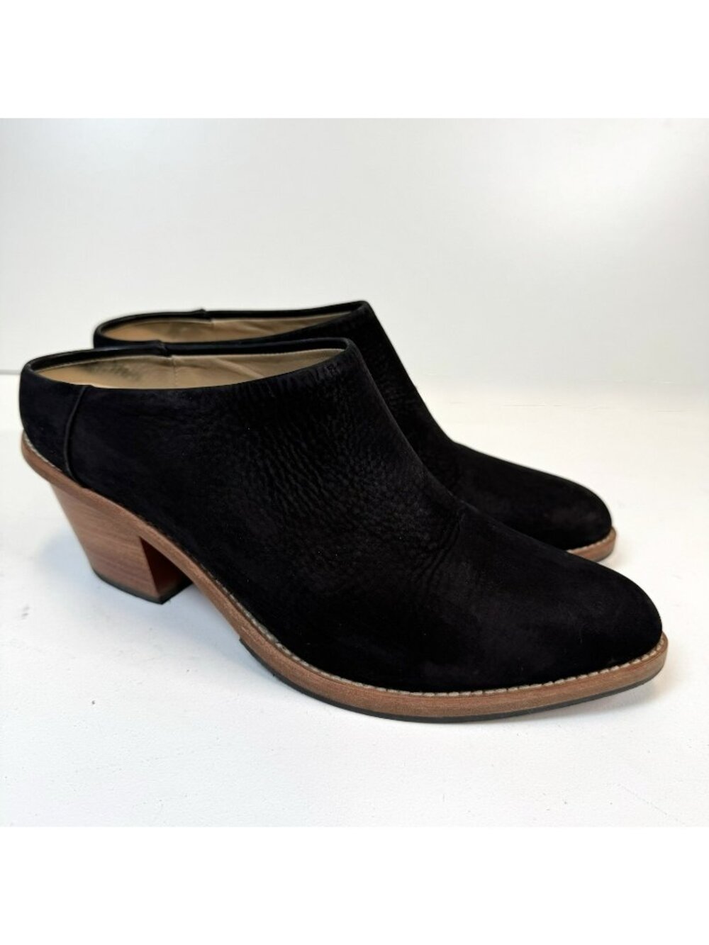 Poppy Barley The Heeled Mule Black Nubuck Leather Shoes Womens Size 9.5